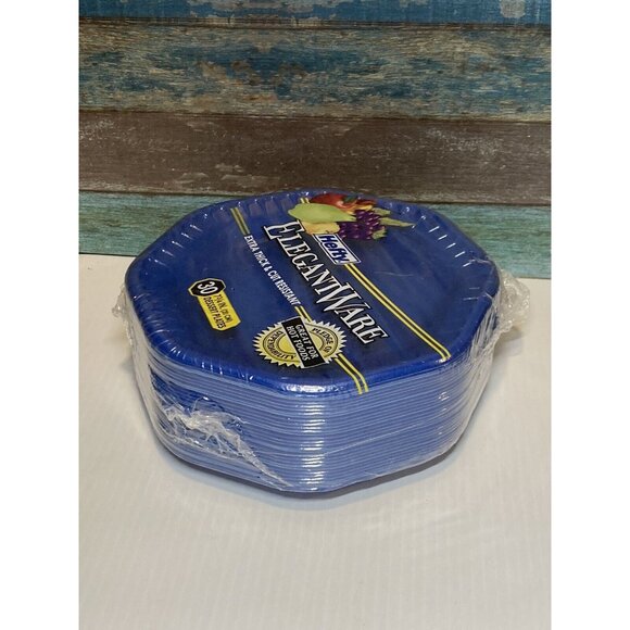 30 HEFTY Elegant Ware Blue Extra Thick Dessert Plates New Sealed NOS - Picture 2 of 4